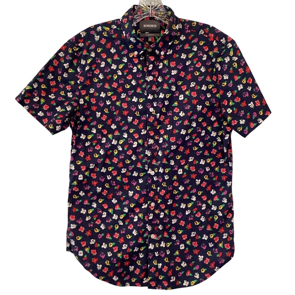 Bonobos Tailored Slim Fit Short Sleeve Button Down Blue Floral Shirt - Medium